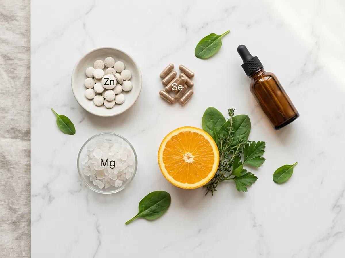 Naturliga ingredienser - zink, selen, magnesium, vitamin C för mäns välbefinnande